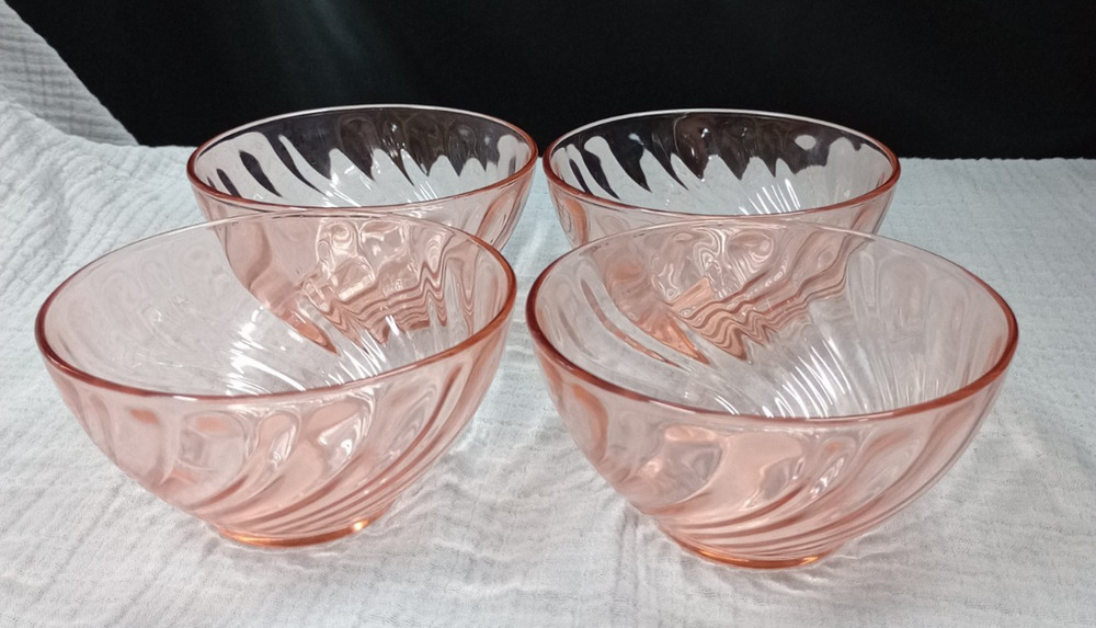4 Vintage Arcoroc France Pink Swirl Depression Glass Small Bowl 5 1/8"